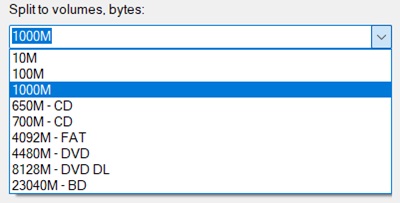 7Zip splitting archives into multiple volumes with set sizes for easier transferring
