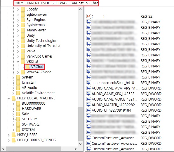 Deleting the VRChat Registry from regedit.