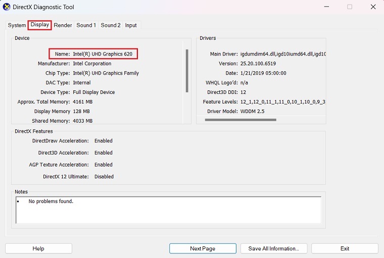 Detecting GPU name via DirectX Diagnostic Tool for DX11