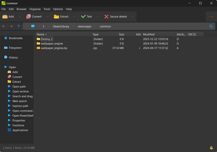 PeaZip's user interface and main homescreen