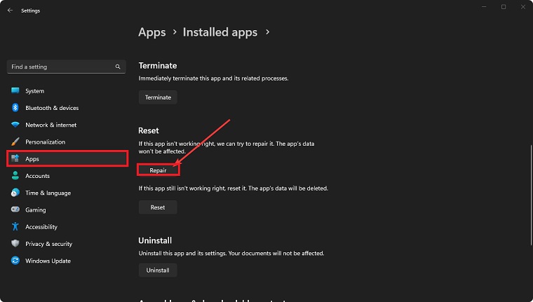Repair the Roblox to Fix Roblox Error Code 429 “Authentication Failed”